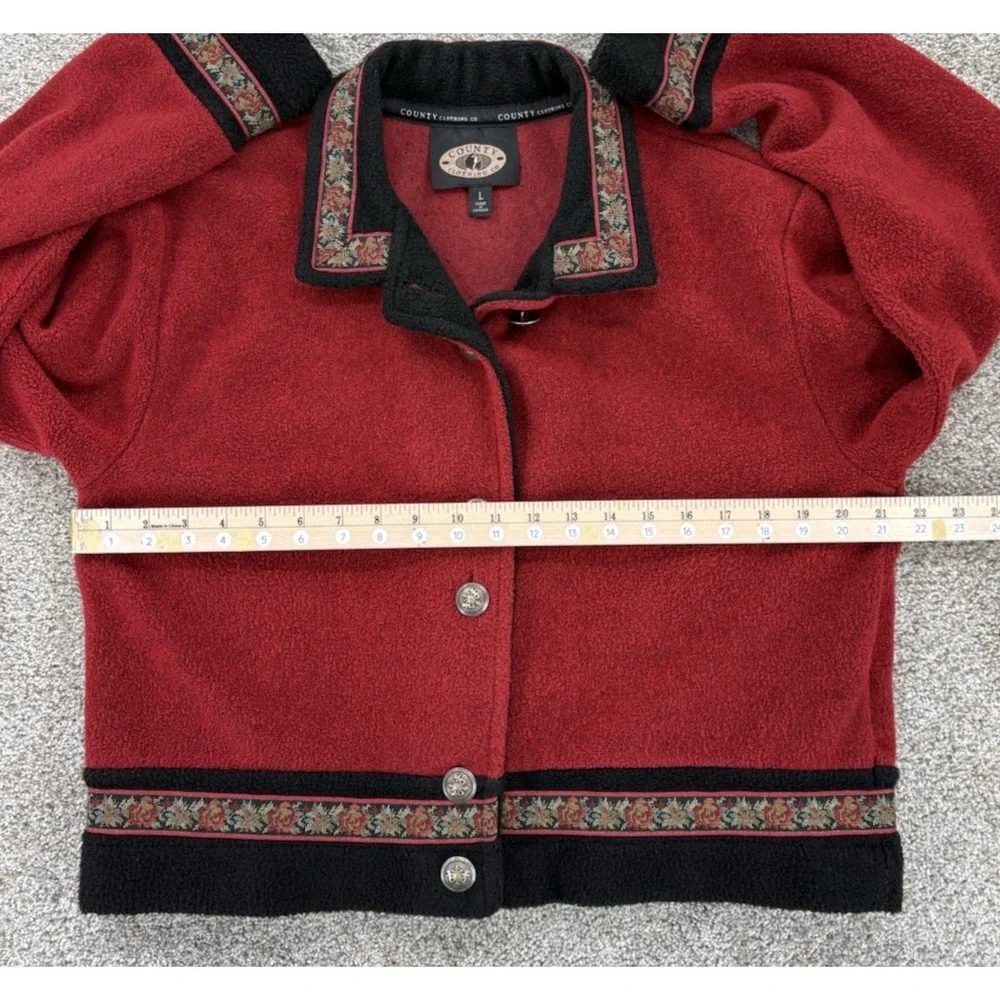 Vintage Country Clothing Fleece Coat Womens L Red Floral Canada Made Cottagecore